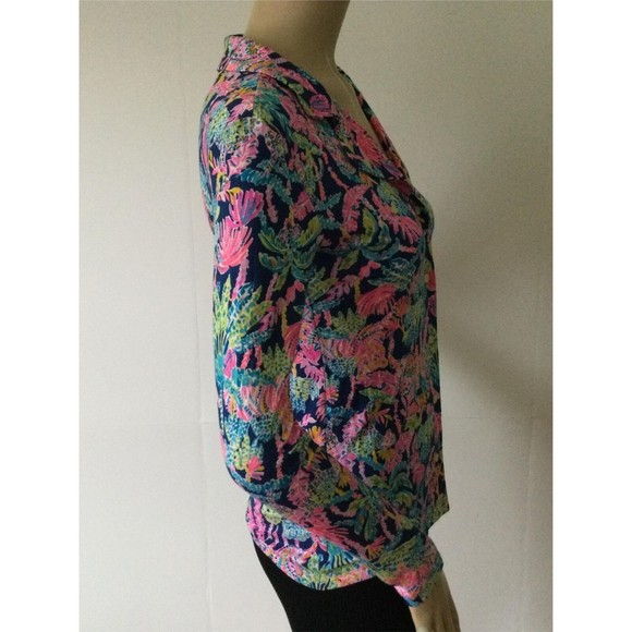NEW LILLY PULITZER Oyster Bay Navy PJ Knit Button Up Long Sleeve Top (Size XXS) - Picture 3 of 12